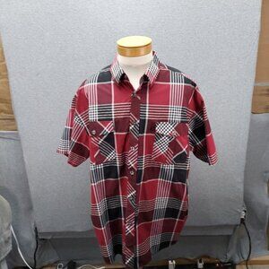Noiz Men’s Short Sleeve Red Plaid Button Up Shirt Size 4xl Hip Hop